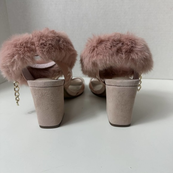 Plymouth Women's Paige Pink Faux Fur Ankle Strap Open Toe Block Heel Size 7.5 - Picture 10 of 12
